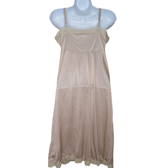 Vintage 60s Full Length Nylon Dress Slip Womens S Nude Lace Pin Up Glam USA Made - Picture 9 of 13